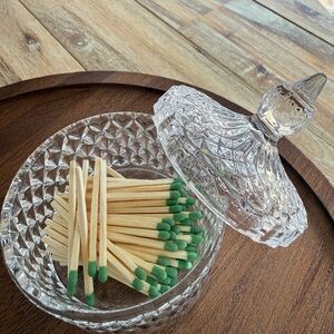 Crystal Glass Match Holder with Lid Striker on Bottom Matches Included
